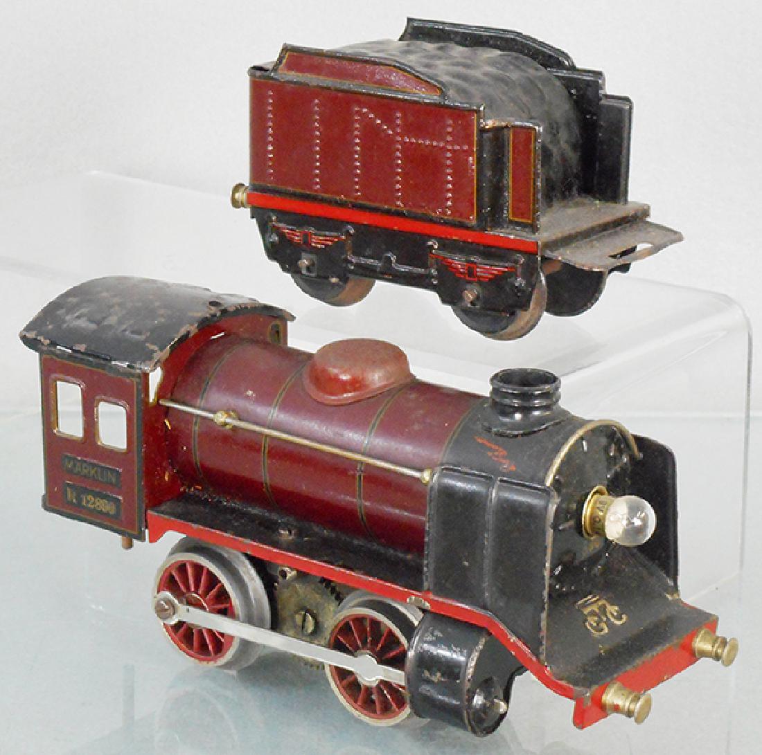 MARKLIN R12890 LOCO & TENDER: O ga, handpainted tin, maroon, electric loco, 889/0 tender, C6-7.