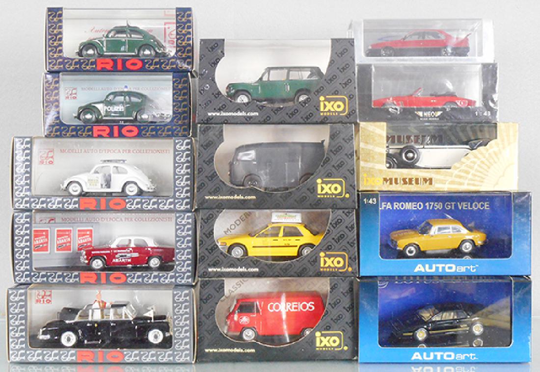 14 DIE CAST MODELS: Rio SL006, SL056, SL039, SL046, 100/P, Auto Art 50102, 55302, Neo 43397, Spark S0608, IXO MUS009, CLC003, CLC133, CLC147, NYC Cab, orig boxes & inserts, C9-10.