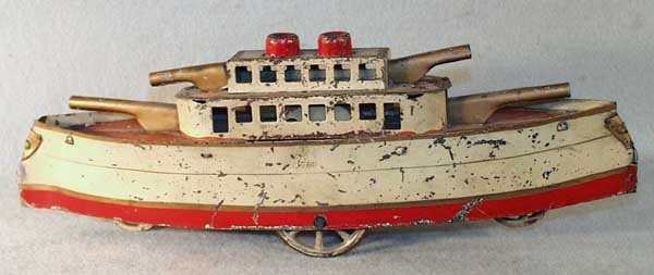 CONVERSE BATTLESHIP: painted tin, some flaking, working, 15² long, C4-5.
