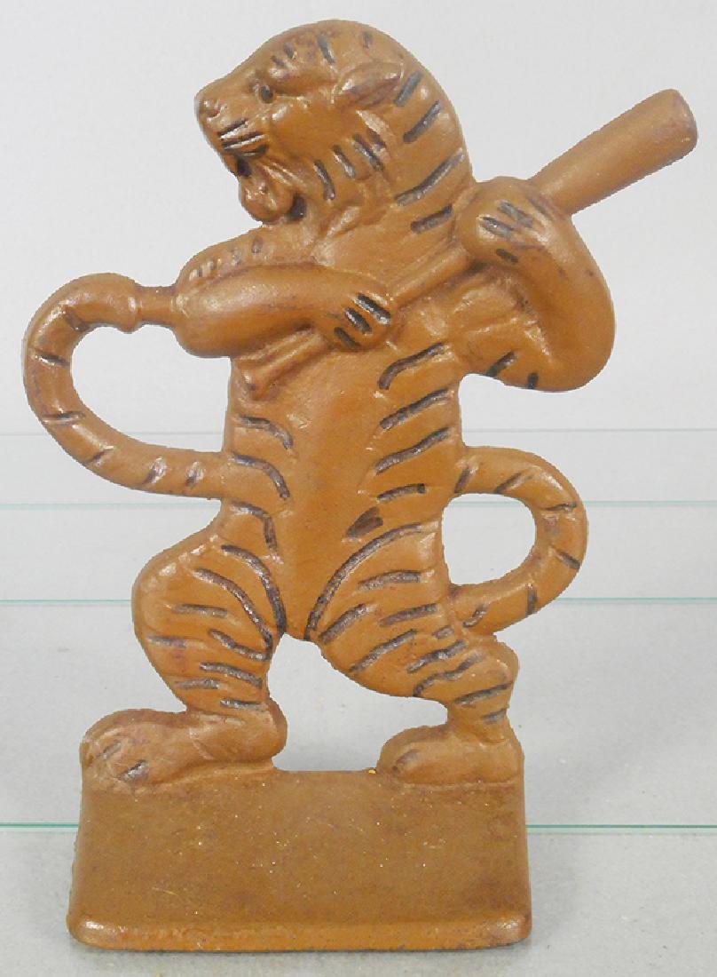 DETROIT TIGERS BATTING TIGER DOORSTOP: painted cast iron, 8 1/4 in tall, 1930's to 50's, C7.