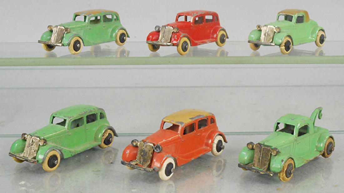 6 TOOTSIETOY 1934 FORDS: 2 #111 Sedans, 114 Convertible Coupe, 2 #115 Convertible Sedan, 113 Wrecker, C5-6.