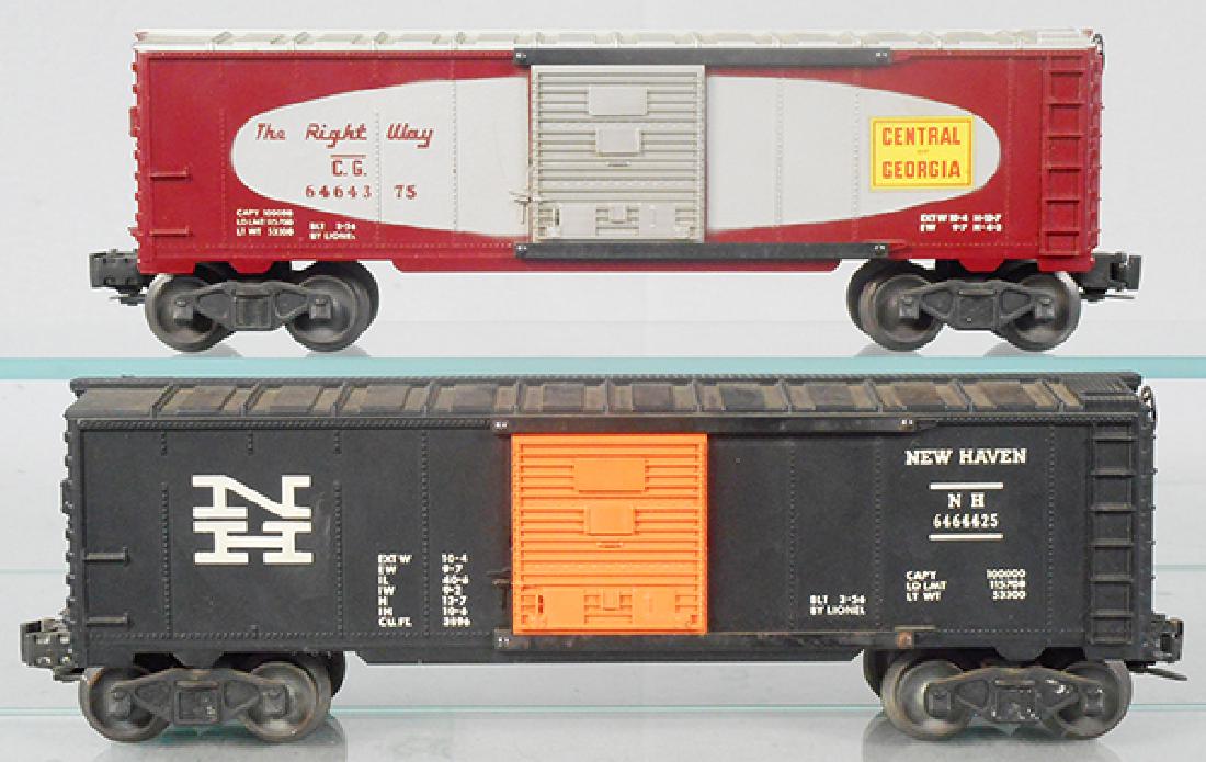 2 LIONEL BOX CARS: O ga, 6464-375 Central of Georgia, 6464-425 New Haven, w/half serif logo, C6-7.