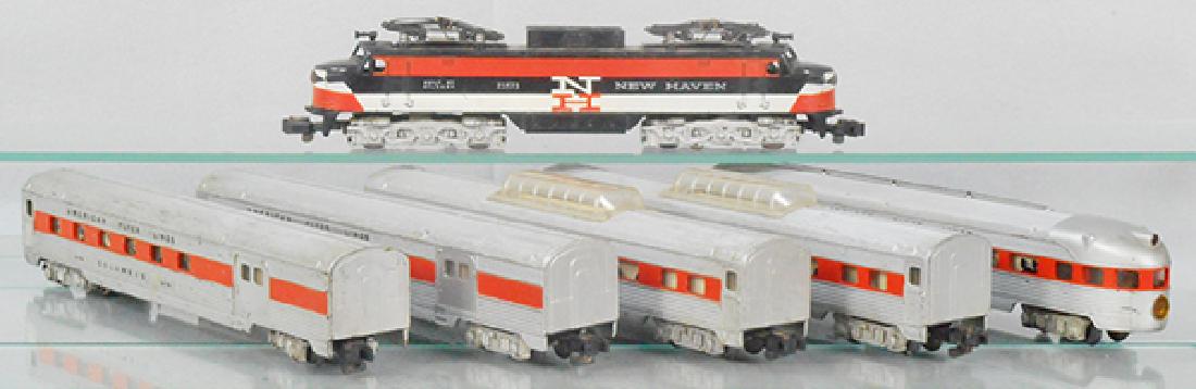 AMERICAN FLYER TRAIN SET: S ga, 21573 New Haven EP5, 2 #24776 Columbus, 2 #24816 Hamilton, 1 has a crack in dome, 24836 Washington obsv, C5-6.