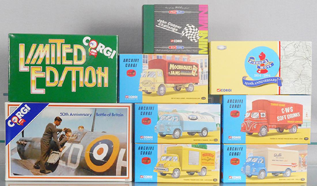 CORGI VEHICLE LOT: 97086 LTD Edition, CC86513 Mini Cooper, CC13303 Morris Luton Van, D35/1 Battle of Britain Set, 5 Corgi Classic Archive Vehicles, orig boxes, C10.