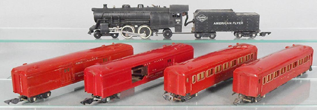 AMERICAN FLYER TRAIN SET: S ga, 302AC loco & tender, 651 baggage, 718 mail car, 2 #650 New Haven coaches, C6-7.