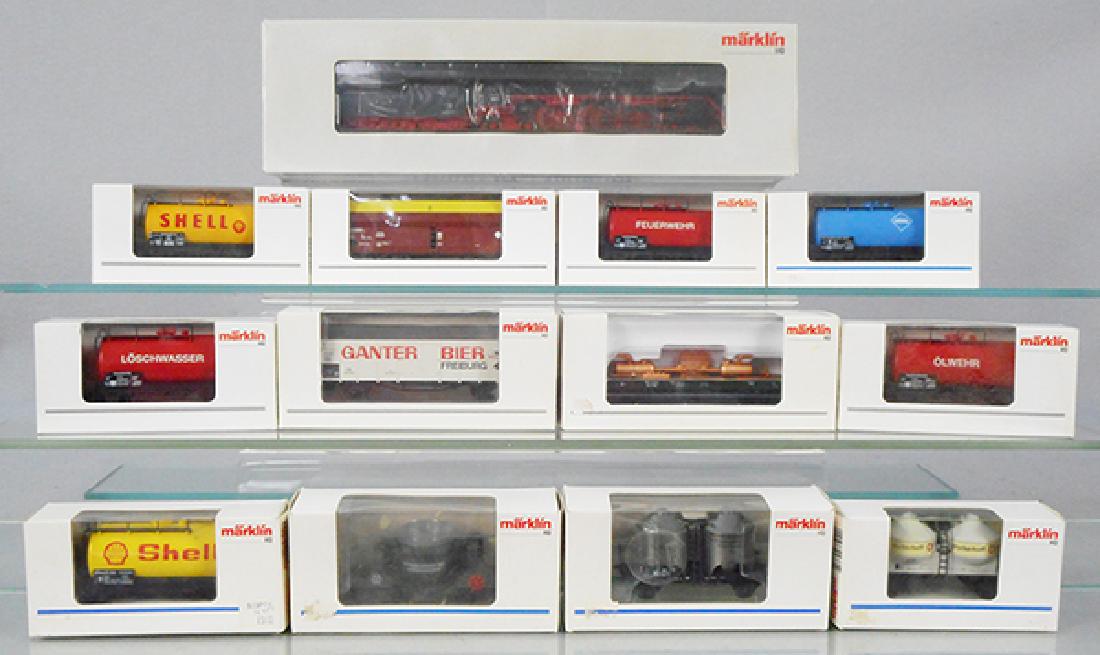 MARKLIN TRAIN SET: HO ga, 39050 loco & tender, digital, w/freight cars 46201, 46364, 00755-15, 46253, 4440, 46581, 5M-00752, 5M-00752, 4761, 4479, 00752-19, 4442, orig boxes minor wear, C8-9.