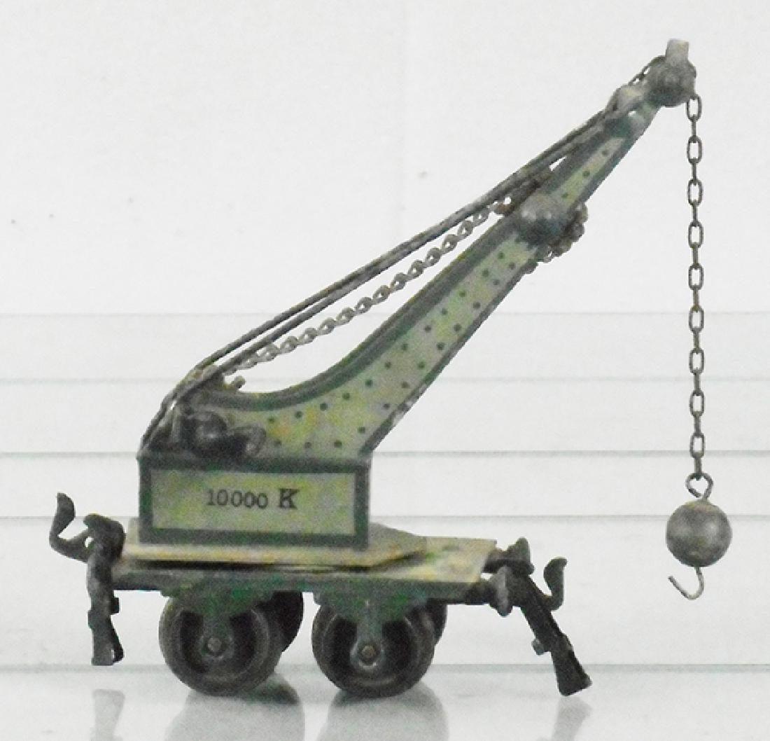 MARKLIN 1880/0 CRANE CAR: O ga, handpainted tin, bend to 1 arm, C7.