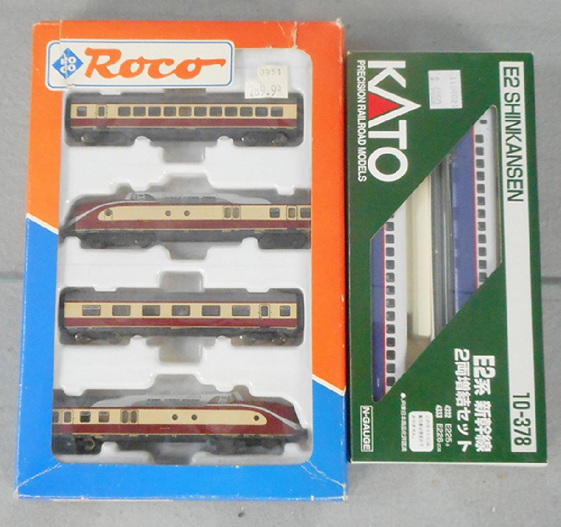 ROCO & KATO TRAIN LOT: N ga, 23014 4-car streamliner, Kato 10-378 E2 Shin Kansen, orig boxes & inserts minor wear, C8-9.