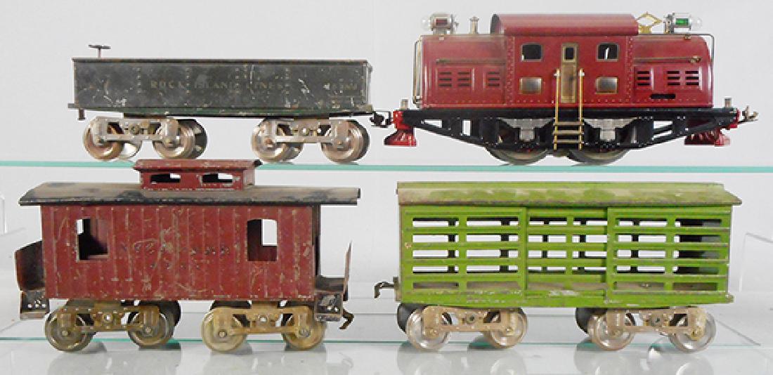 LIONEL TRAIN SET: std ga, 380 loco, restored, 12 RI gondola, 13 cattle car, 17 caboose, missing 1 coupler, loco C8, cars C4-5.