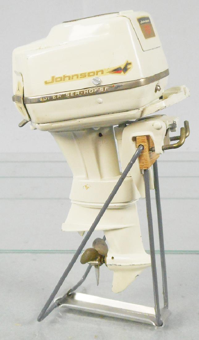 JOHNSON SUPER SEA HORSE 50 OUTBOARD MOTOR: Japan, metal, batt op, not tested, 5 3/4 in tall, w/stand, C5-6.