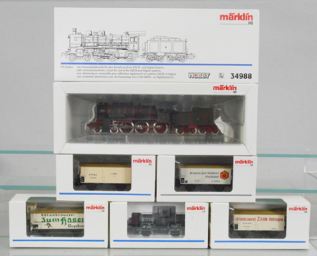 MARKLIN FREIGHT TRAIN SET: HO ga, digital, 34988 loco & tender w/cars 48280, 48282, 42426, 48281, 34900, orig boxes & inserts, C9.