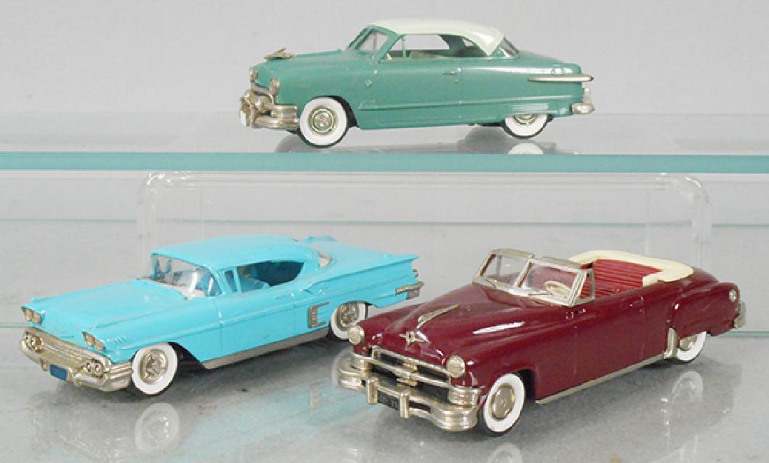 3 BROOKLIN AUTOS: white metal, #51 1951 Ford Victoria, #48 1958 Chevrolet Impala, #79 1951 Chrysler Imperial, C8.