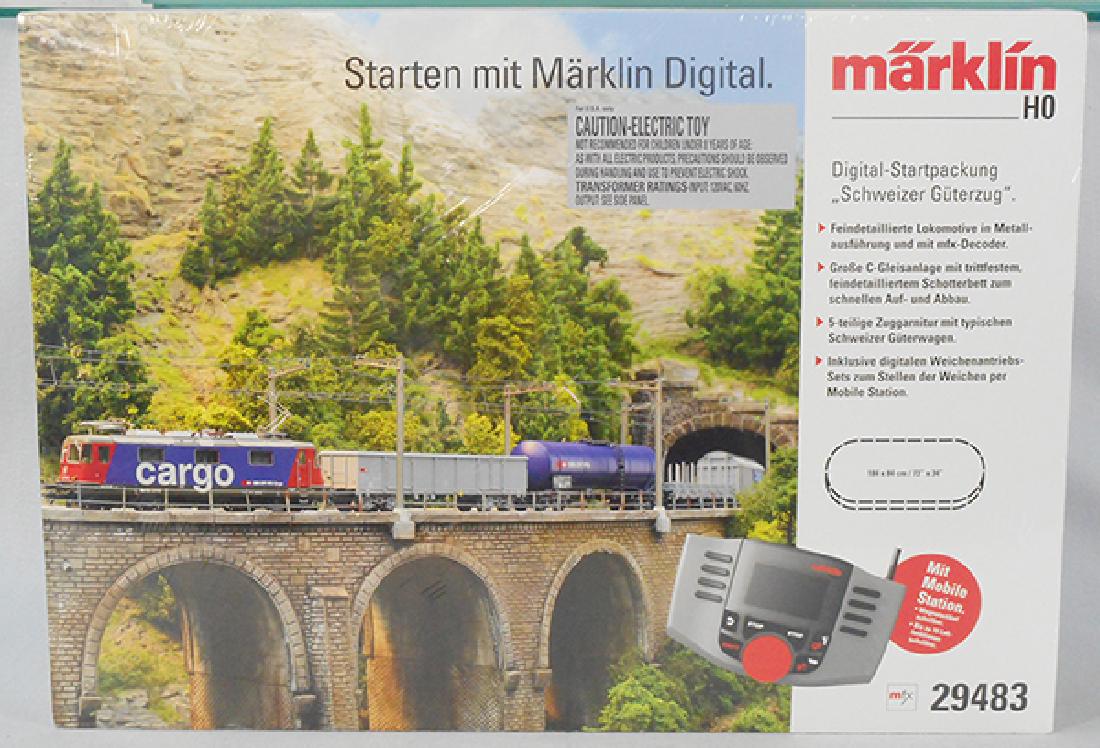 MARKLIN 29483 SWISS STARTER SET: HO ga, digital, complete 5-car set w/track, transformer & controllers, factory sealed in orig box, C10.