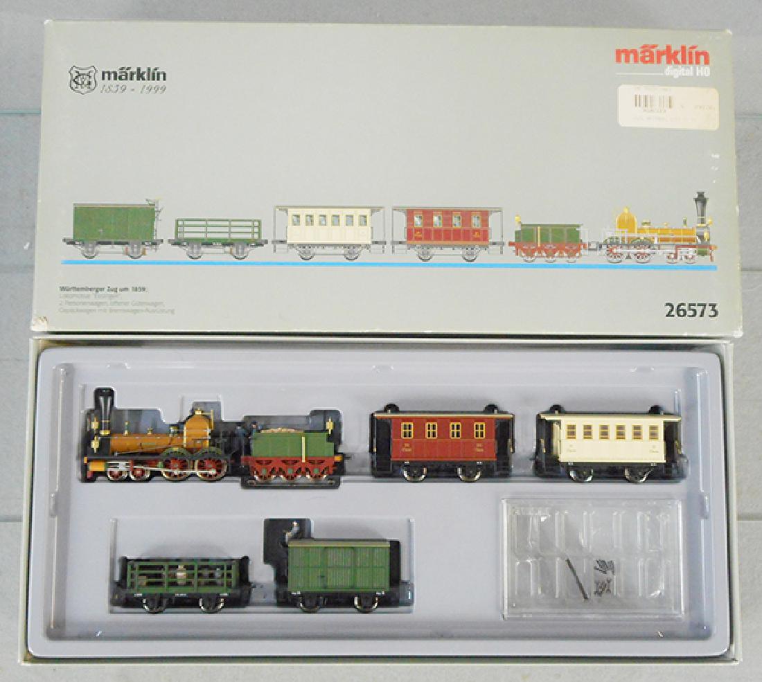 MARKLIN 26573 WURTTEMBERG TRAIN SET: HO ga loco, tender & 4 cars, most couplers unattached and in parts container, orig box & insert minor wear, C9.