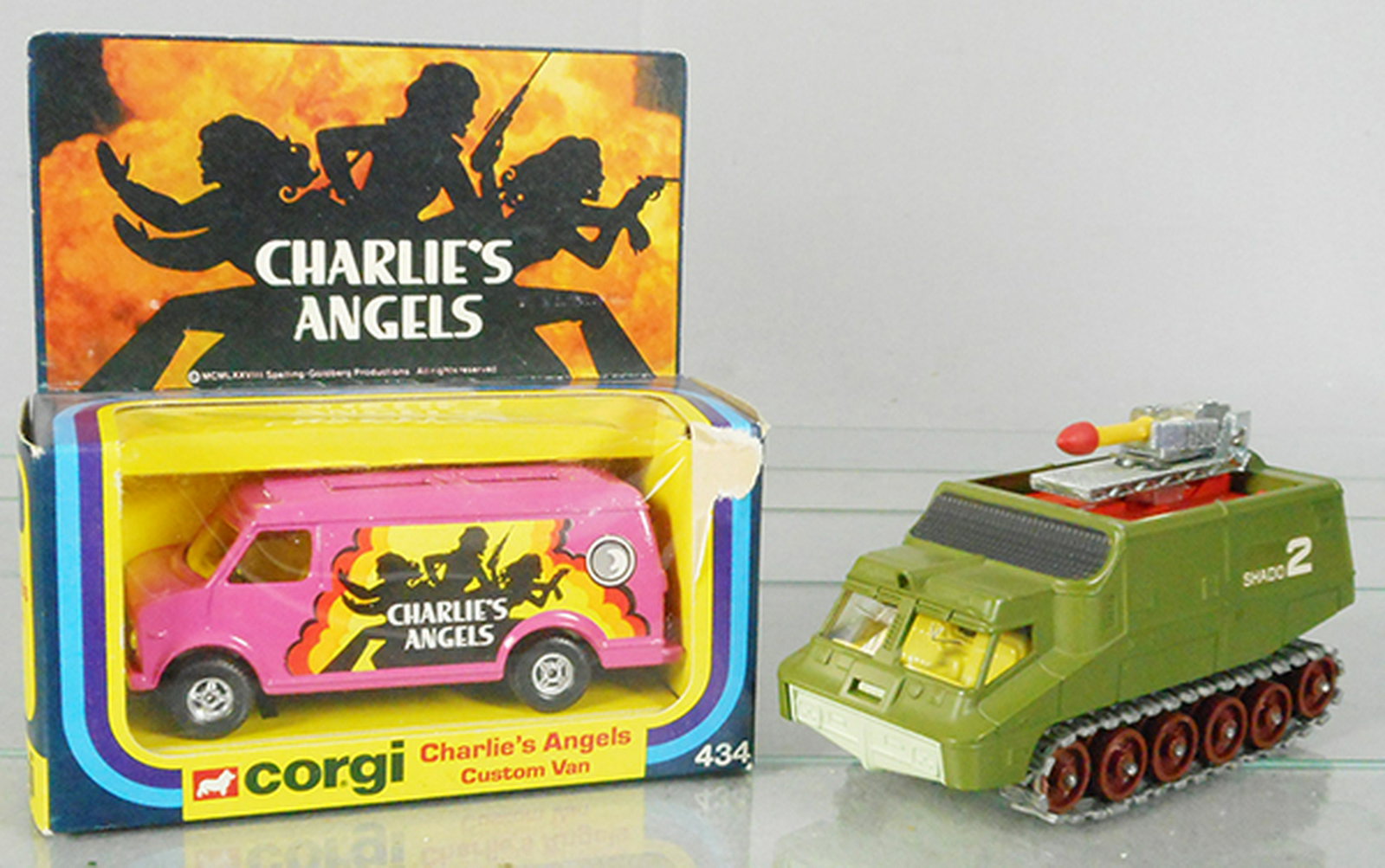 CORGI & DINKY VEHICLES: Corgi 434 Charlies Angels Van, orig box, Dinky 353 Shado-2 Mobile, w/missile, C8-9.