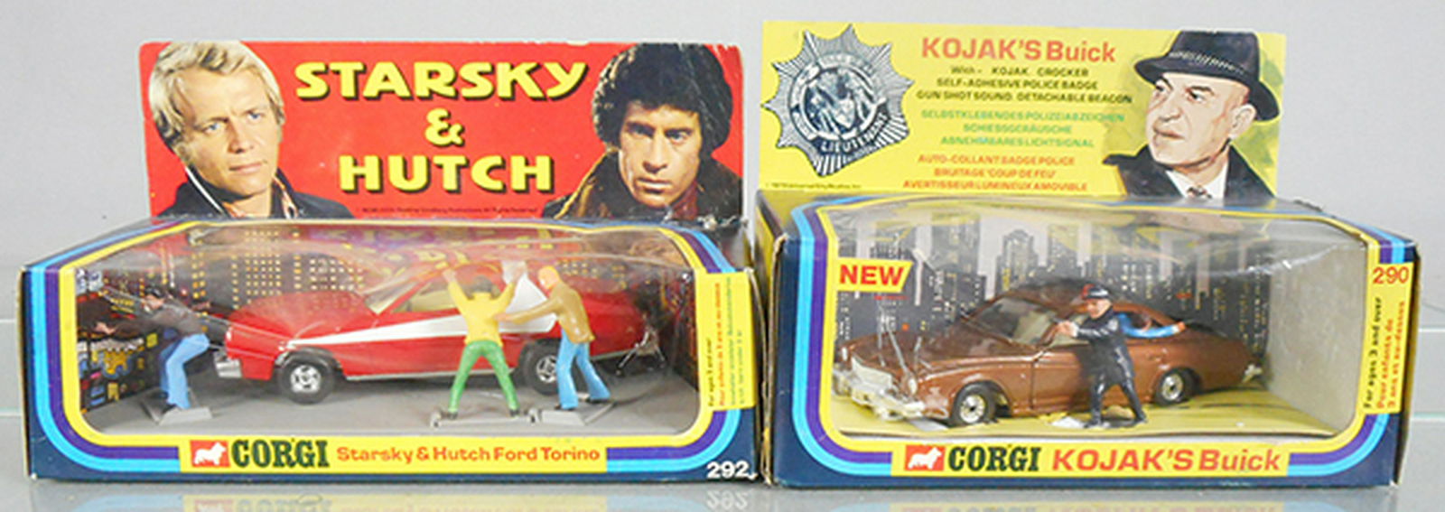 2 CORGI CRIMEFIGHTERS: 292 Starsky & Hutch, 290 Kojak Buick, both were obtained at the Corgi showroom, orig boxes & inserts minor wear, C8-9.
