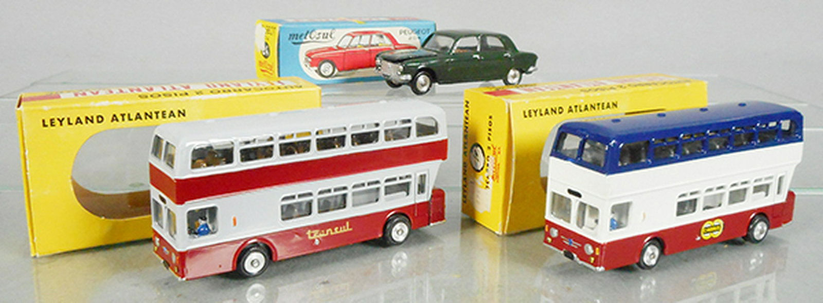 3 METOSUL VEHICLES: 24 Peugeot 204, green, 35 & 36 Atlantean Buses, orig boxes, C9.