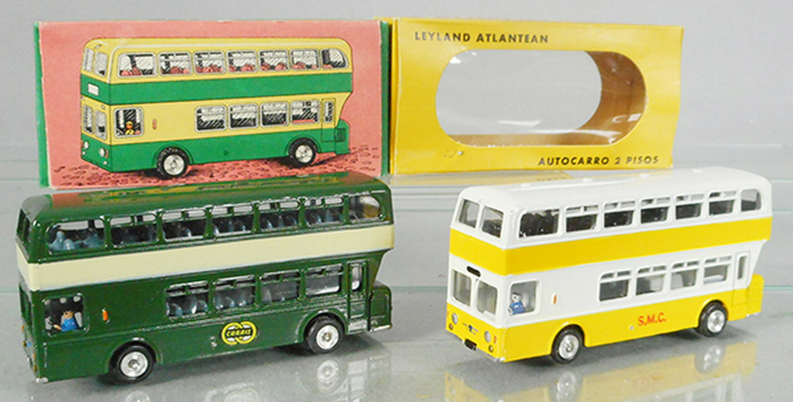 2 METOSUL LEYLAND ATLANTEAN BUSES: 23 green, 34 yellow & white, orig boxes, C9.