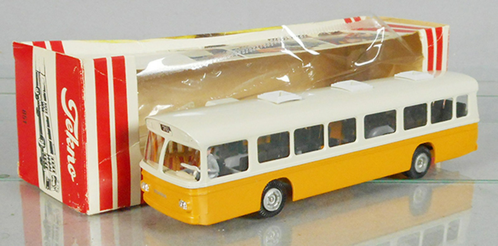 TEKNO 651 SCANIA BUS: die cast, orange & cream, orig box & insert worn, C9.