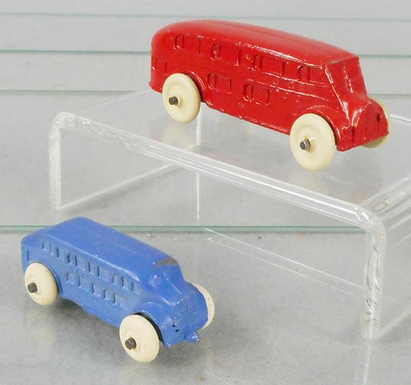 2 KANSAS TOY VEHICLES: KTV43 #59 Pickwick Bus, red, 3 3/8 in long, KTV37 #49 Pickwick Bus, blue, 2 3/8 in long, C8.