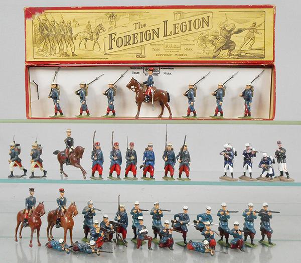 BRITAINS FOREIGN LEGION: Set 1711, tied down in orig box, box has minor wear. Set 2095, 27 pieces, 2 are customized, 3 are broken, w/2 Authenticast figures, 4 Quartermaster Corp, C5-8.