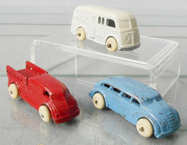 3 BARCLAY VEHICLES: BV85 Milk Truck, white, BV37 Express, RED, BV14 Bus, blue, C5-9.