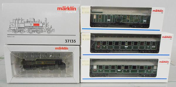 MARKLIN TRAIN SET: HO ga, 37135 loco, 41351 & 41361 passenger cars, 41371 baggage, orig boxes & inserts, C9.