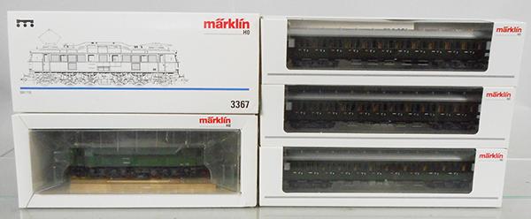MARKLIN TRAIN SET: HO ga, 3367 electric loco w/coaches 43100, 43110 & 43119, orig boxes & inserts, C9.