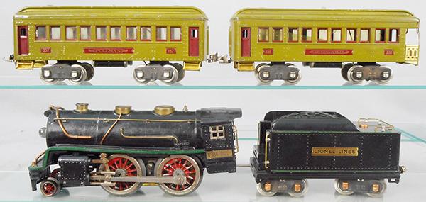 LIONEL TRAIN SET: std ga, 384 loco, frame warped, 384T tender, 337 Pullman, 338 obsv, C5.