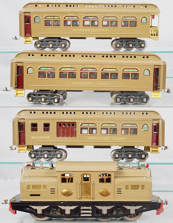 LIONEL TRAIN SET: std ga, 402 loco, 419 combine, 418 parlor, missing 1 roof screw, 490 obsv, set is restored, C8.