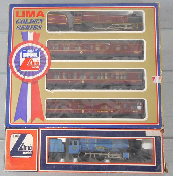 LIMA TRAIN LOT: HO ga, 2-rail, 20 5104M King Charles II loco & tender, w/Golden Series 10 9708 G Princess Elizabeth 3-car passenger set, orig boxes, C7-9.