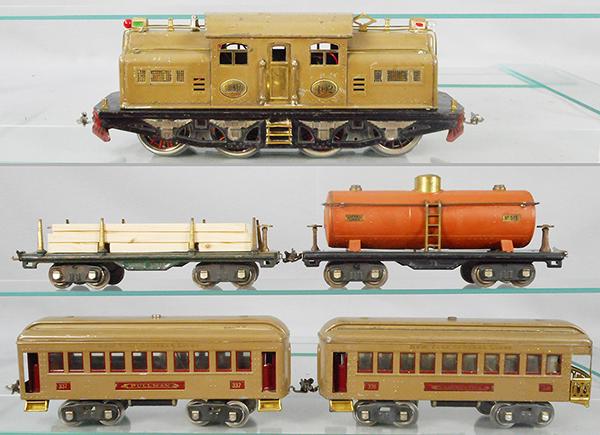 LIONEL TRAIN SET: std ga, 402 loco, rewheeled, 511 lumber, 515 tank, 337 Pullman, 338 obsv, C4-6.