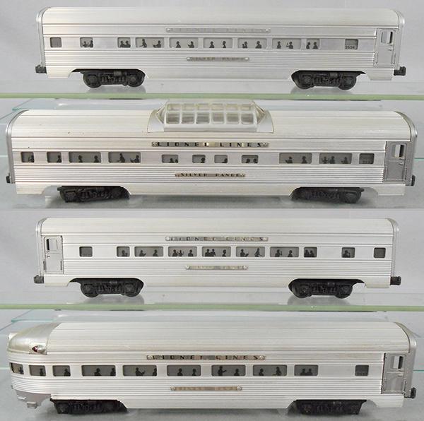 4 LIONEL STREAMLINER COACHES: O ga, 2534 Silver Bluff, 2532 Silver Range, 2533 Silver Cloud, 2531 Silver Dawn, C6.