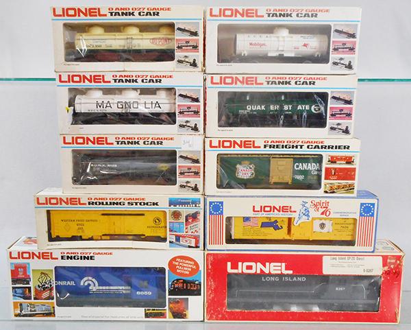 2 LIONEL TRAIN SETS: O ga, 8859 Conrail Rectifier, 8367 LI GP20 diesel, both have light oxidation on frames, w/freight cars 9148, 6302, 9819, 7606, 9279, 9036, 9138, 7802, orig boxes worn, some missing inserts, C6-9.