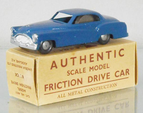 LINCOLN TOYS 4051 AMERICAN BUICK: New Zealand, blue, friction working, old touch up spots on roof, orig box minor wear, C9.