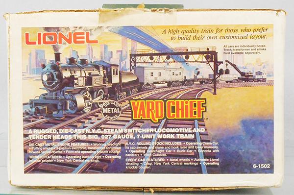 LIONEL 1502 YARD CHIEF TRAIN SET: O ga, 7 piece set, orig boxes & set box minor wear, C9.