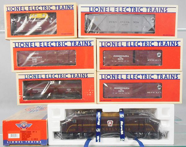 LIONEL PA TRAIN SET: O ga, 28518 EP5 loco w/Railsounds, w/freight cars 6307, 2 #9476, 6123, 9456, 6908, orig boxes & inserts minor wear, C8-9.