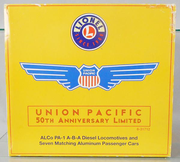 LIONEL 31712 UP TRAIN SET: O ga, 50th Anniversary set, ABA Alco diesels w/7 passenger cars, orig boxes & inserts, 1 missing insert, orig set box worn, C8-9.