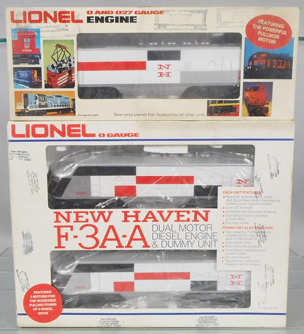 LIONEL NEW HAVEN TRAINS: O ga, 8851 New Haven diesels & dummy, 8864 dummy, orig boxes & inserts, C8-9.