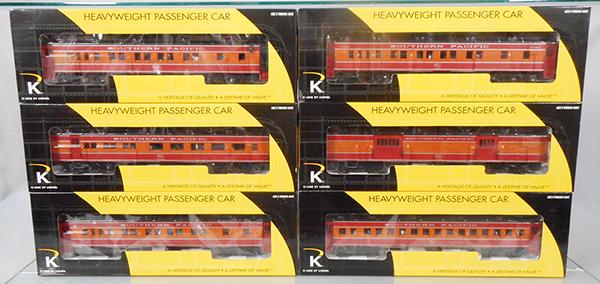 6 K-LINE SOUTHERN PACIFIC DAYLIGHT COACHES: O ga, 21301, 21302, 21303, 21304, 21306, 21307, orig boxes & inserts, C8-9.