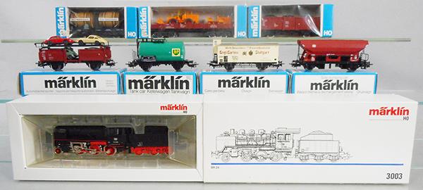 MARKLIN GERMAN FREIGHT SET: HO ga, 3003 loco & tender, w/cars 4432, 4474, 4431, 4613, 4644, 4677, 4631, orig boxes & inserts, C8-9.