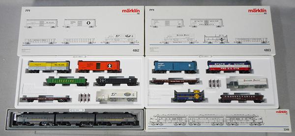 MARKLIN US FREIGHT SET: HO ga, 3349 Electromotive ABA, w/digital decoder, w/4862 & 4863 freight car sets, orig boxes & inserts, C8.
