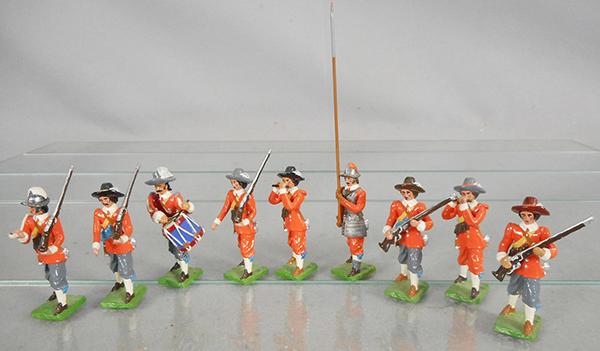 9 ENSIGN ENGLISH CIVIL WAR FIGURES: metal, 2 3/4 in tall, C8-9.
