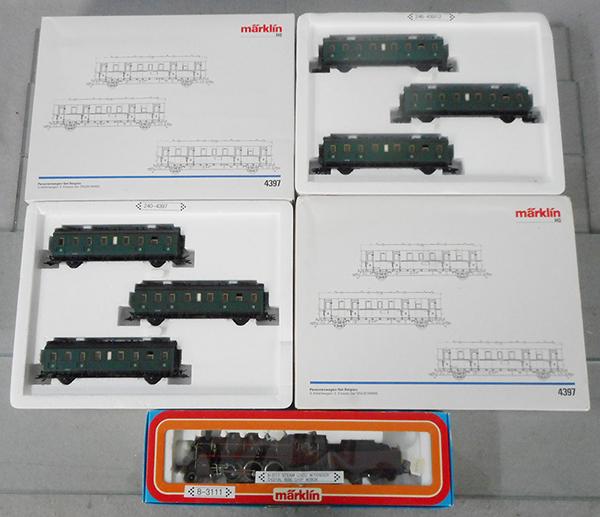 MARKLIN BELGIUM TRAIN SET: HO ga, 3111 loco & tender w/digital decoder, 2 #4397 3-car passenger set, orig boxes & inserts, C8.