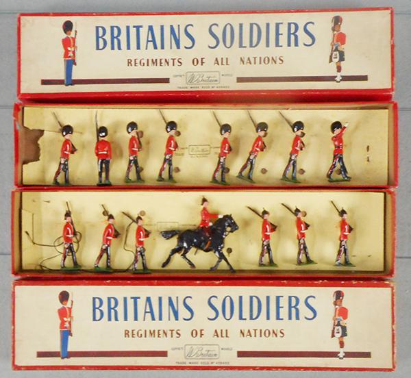 2 BRITAINS SETS: 1634 The Governor Generals Foot Guard, Canada, 1 bayonet tip broken, 36 The Royal Sussex Regiment, 1 helmet top broken, orig boxes & inserts minor wear, C7-8.