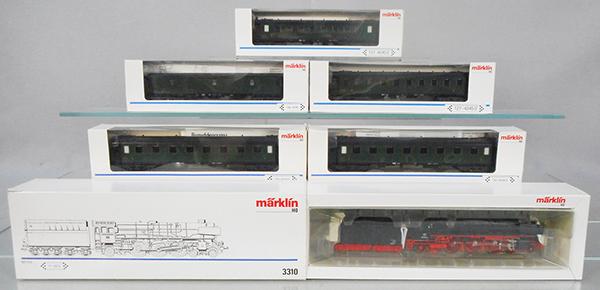 MARKLIN GERMAN TRAIN SET: HO ga, 3310 loco & tender w/digital decoder, w/passenger cars 2 #4244, 2 #4245, 4246, orig boxes & inserts, C8.
