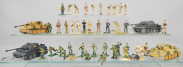 GERMAN INFANTRY SOLDIERS: 42 figures by various manfacturers, 4 #222 Solido tanks, C7-9.