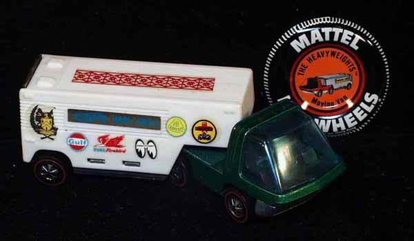 HOT WHEELS HEAVYWEIGHT MOVING VAN: red line, w/decals added, button missing clip, C8-9.