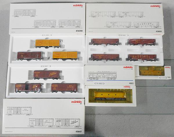 MARKLIN US CAR SETS: HO ga, 40631 UP B unit w/freight car sets 45647, 45690, 45800 & 45702 caboose, orig boxes & inserts, C8-9.