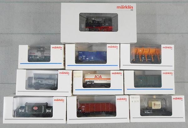 MARKLIN GERMAN FREIGHT SET: HO ga, 37140 loco w/cars 46078, 4872, 44512, 46601, 46160, 48851, 48168, 44523, 4882, orig boxes & inserts, C8-9.